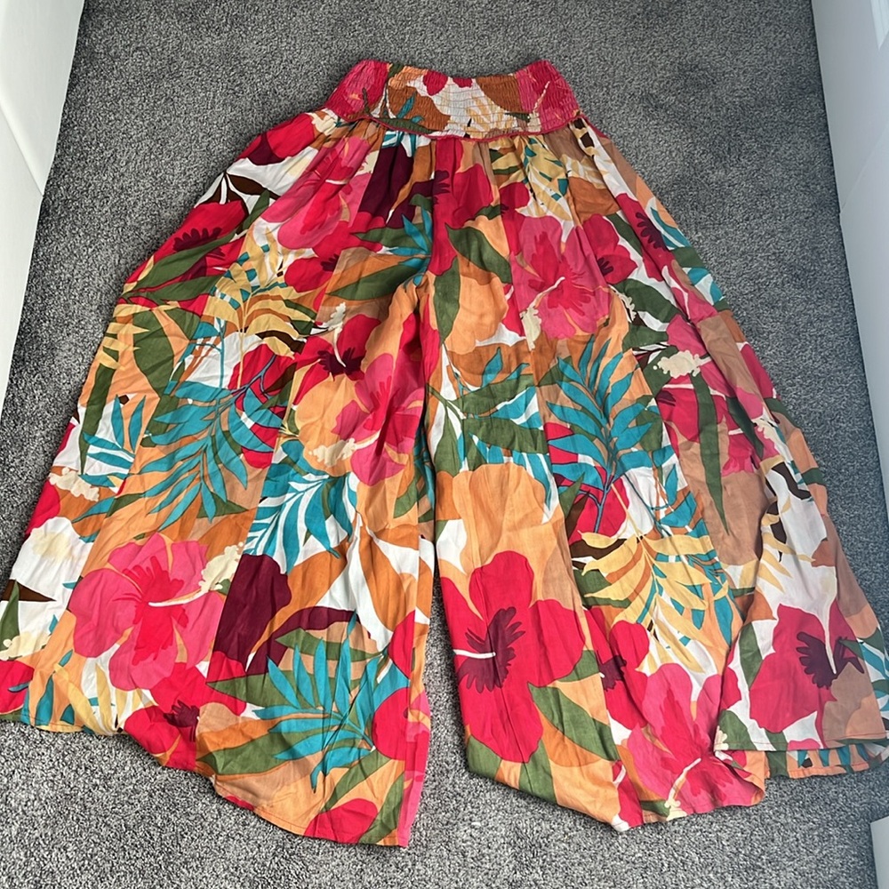 Wide Leg Tropical Print Palazzo Pants - Pink Multi - Picture 2 of 7